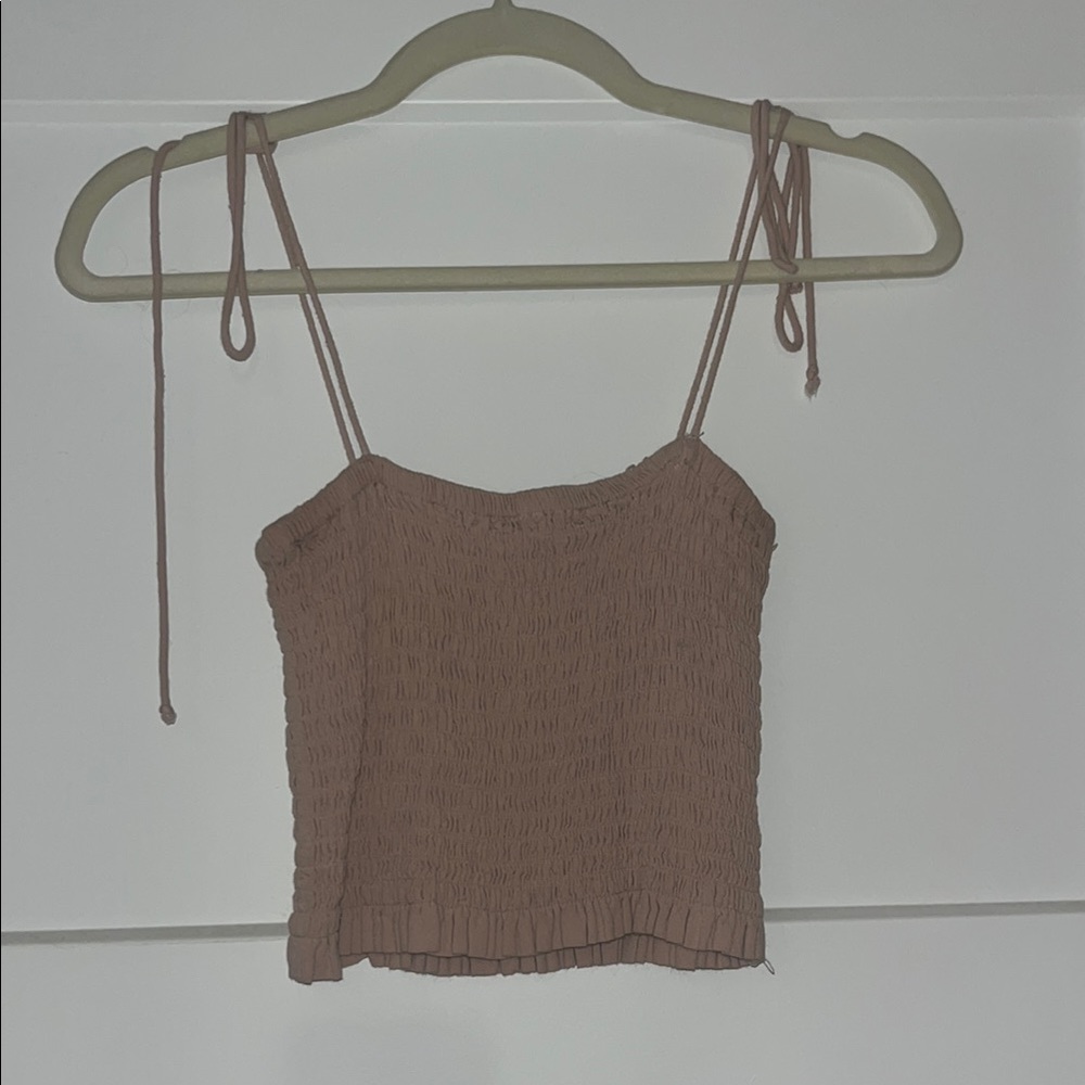 LA hearts pink smocked tie shoulder tank top